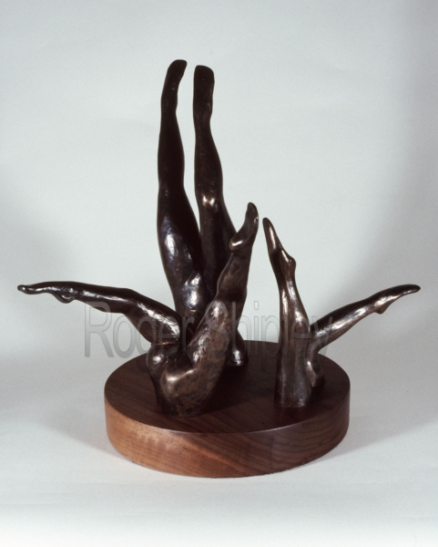 PP74, Diving Figures, 9x9x13 inches, cast bronze, walnut base, 1992.jpg
