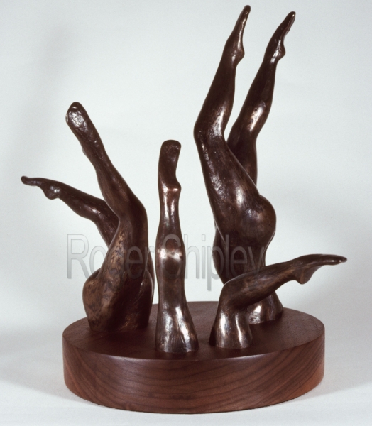 PP74, Diving Figures2, 9x9x13 inches, cast bronze, walnut base, 1992.jpg