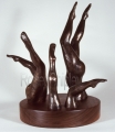 PP74, Diving Figures2, 9x9x13 inches, cast bronze, walnut base, 1992